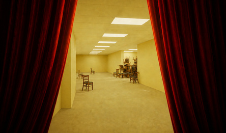 Behind the red curtain