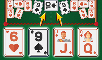 Merge the cards! Jack-Queen-King-Ace (3 suits)