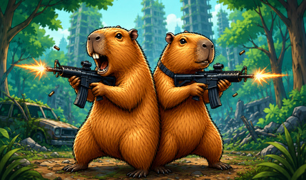 Capybaras with Guns 2. A Game for Two Players