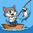 Cat fisherman. Catch a shark!