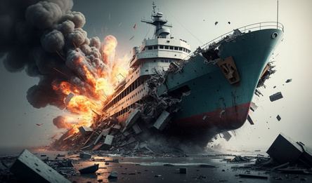 Naval battle. Torpedoes. Submarine.